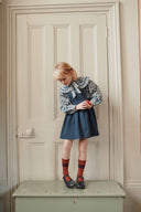 Blue and white carreaux celestine plaid blouse with flat embroidered collar, additional view