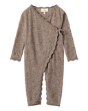 Brown baby wraparound romper on a white background