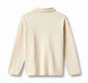 Back view of off white long sleeve polo shirt, flat lay on white background