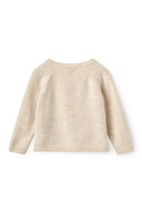 Cream melange merino wool cardigan, back view flat lay