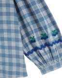 Blue and white carreaux celestine plaid blouse with flat embroidered collar, additional view