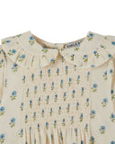 Cream scarlet block print blouse with smocked chest, additional view
