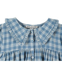 Blue and white check carreaux celestine print dress with ruffle collar, additional view
