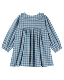 Blue and white check carreaux celestine print dress with ruffle collar, additional view