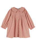 Dusty pink floral rosemary print dress with button front and ruffle collar, additional view