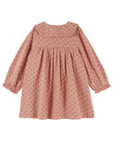 Dusty pink floral rosemary print dress with button front and ruffle collar, additional view