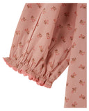 Dusty pink floral rosemary print dress with button front and ruffle collar, additional view