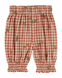 Red and cream gingham vichy broderie pants with embroidered sprigs, additional view