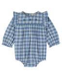 Blue and white carreaux celestine check combibloomer with broderie anglaise collar, additional view