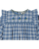 Blue and white carreaux celestine check combibloomer with broderie anglaise collar, additional view