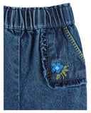 Mid wash denim pants with embroidered pockets and sarouel cut, additional view
