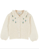 Cream knit farine cardigan with hand embroidered botanical detail, additional view