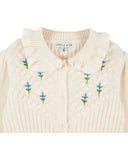 Cream knit farine cardigan with hand embroidered botanical detail, additional view