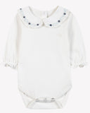 Tartine et Chocolat baby cotton bodysuit, blue, smocking detail, front