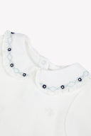 Tartine et Chocolat baby cotton bodysuit, blue, collar detail