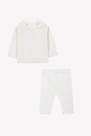 Tartine et Chocolat baby cashmere cotton top and bottom set, pearl, detail