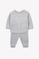 Tartine et Chocolat baby wool cashmere top and bottom set, light grey melange, front