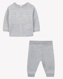Tartine et Chocolat baby wool cashmere top and bottom set, light grey melange, back