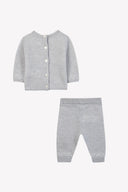 Tartine et Chocolat baby wool cashmere top and bottom set, light grey melange, detail