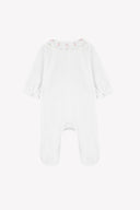 Tartine et Chocolat baby sleepsuit with scalloped collar and floral embroidery, pearl, back