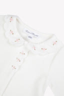 Tartine et Chocolat baby sleepsuit with scalloped collar and floral embroidery, pearl, collar detail