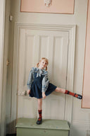 Blue and white carreaux celestine plaid blouse with flat embroidered collar, additional view