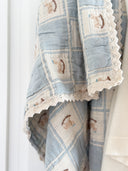 Bebe Organic rocking horse baby blanket blue horse patchwork