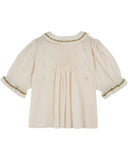 AD041 Emile et Ida Smocked Blouse w. Embroidered Flowers in Cream for Toddler - Emile et Ida - Blouse