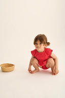 Cozmo "Lua" Short Sleeve Gingham Blouse in Tomato - My Little Cozmo - Blouse