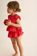 Cozmo "Lua" Short Sleeve Gingham Blouse in Tomato - My Little Cozmo - Blouse