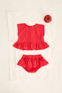 Cozmo "Lua" Short Sleeve Gingham Blouse in Tomato - My Little Cozmo - Blouse