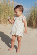 Marie Puce "Agata" Smocked Floral Bubble Romper in Roses Bouquet - Marie Puce - Romper
