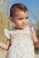 Marie Puce "Agata" Smocked Floral Bubble Romper in Roses Bouquet - Marie Puce - Romper