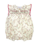 Marie Puce "Agata" Smocked Floral Bubble Romper in Roses Bouquet - Marie Puce - Romper