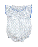Marie Puce "Donna" Smocked Floral Romper in Primrose Blue - Marie Puce - Romper