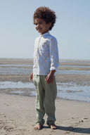 Marie Puce "Emile " Long Sleeve Button Down in Linen Stripes - Marie Puce - Button Down