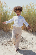 Marie Puce "Emile " Long Sleeve Button Down in Linen Stripes - Marie Puce - Button Down