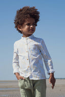 Marie Puce "Emile " Long Sleeve Button Down in Linen Stripes - Marie Puce - Button Down