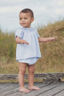 Marie Puce "Meryl" Smocked Floral Blouse in Primrose Blue - Marie Puce - Blouse