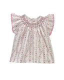 Marie Puce "Paloma" Smocked Floral Blouse in Roses Farandole - Marie Puce - Blouse