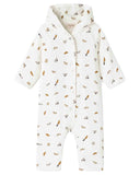 Baby onesie with feather pattern on a white background