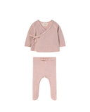 newborn knit kimono top + footie bottom set - silver pink by cozmo - My Little Cozmo - Matching Set