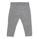 Heathered grey cashmere leggings with elastic waistband, flat lay