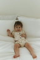 Peekaboo "Alo" Short Sleeve Top + Bloomer in Oatmeal Palm Tree - Peekaboo - Matching Set